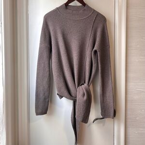 Joseph A Tie Waist Mock Neck Sweater Mocha